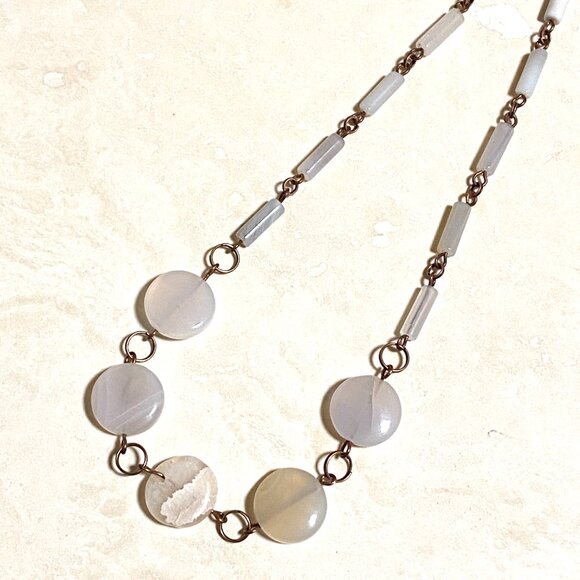 Geometric Round Agate Necklace, Rustic Genuine Gemstone Copper Link Necklace - Picture 4 of 9